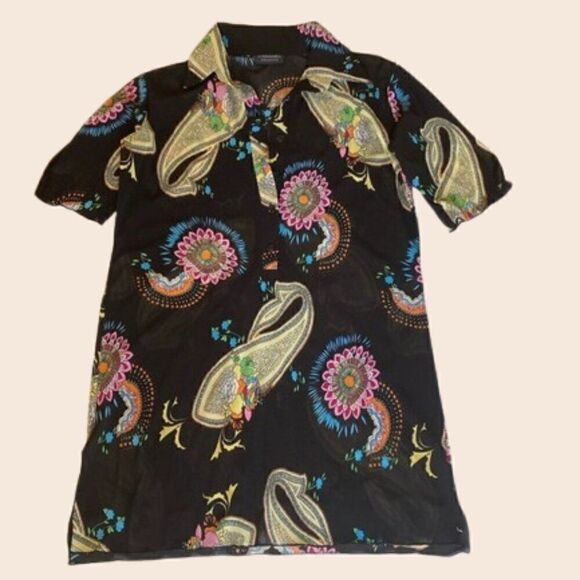 Vintage Channel Collection Paisley Mesh Popover Half Placket Collared Shirt - Picture 1 of 8
